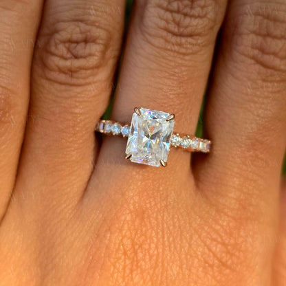 Radiant Cut Moissanite Bridal Ring Solitaire Radiant Wedding Ring Halo Engagement Ring Anniversary Gift For Women