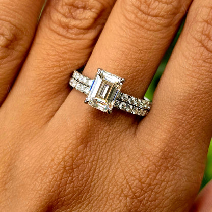 2.50 CT Emerald Cut Moissanite Brdial Ring Set For Her Wedding & Engagement Ring Set Proposal Ring