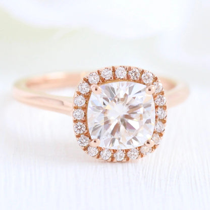 2.00 CT Vintage Cushion Cut Moissanite Halo Bridal Engagement Ring Set