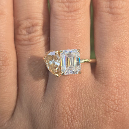 5.00 TCW Pear & Emerald Cut Toi Et Moi Moissanite Engagement Ring Toi Et Moi Promise Ring For Her