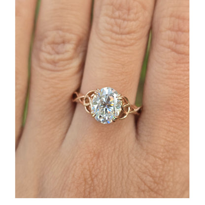 Unique 2.50 CT Oval Cut Moissanite Diamond Engagement Ring Side Nature Inspired Solitaire Ring Promise Ring