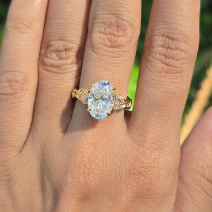 4.00 CT Oval Cut Nature Inspired Moissanite Engagement Ring Floral Bezel Set Marquise Side Diamond Ring For Her