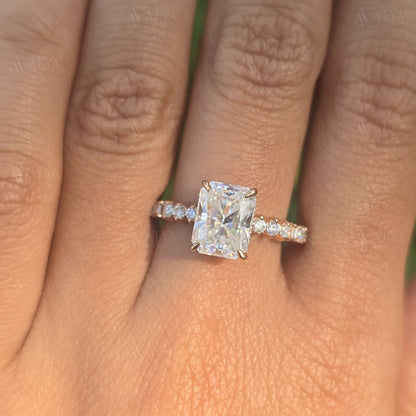 Radiant Cut Moissanite Bridal Ring Solitaire Radiant Wedding Ring Halo Engagement Ring Anniversary Gift For Women