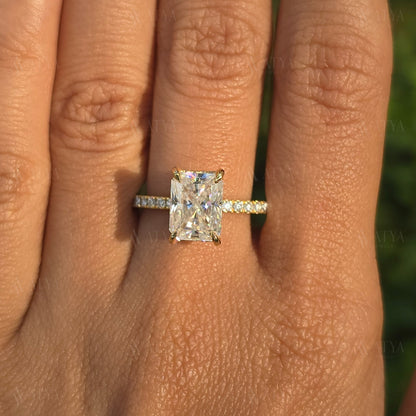 2.00 CT Radiant Cut Moissanite Hidden Halo Engagement Ring Half-Eternity Diamond Ring Gift Ring For Her