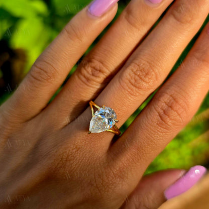 3.00 Pear Cut Split Shank Moissantie Engagement Ring Hidden Halo Anniversary Ring Gift Ring For Her