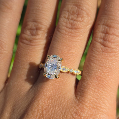 Unique 2.00 CT Oval Cut Art Deco Moissanite Engagement Ring Vintage Ring Celebrity Ring Proposal Ring