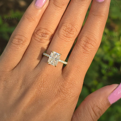 2.00 CT Radiant Cut Moissanite Hidden Halo Engagement Ring Half-Eternity Diamond Ring Gift Ring For Her