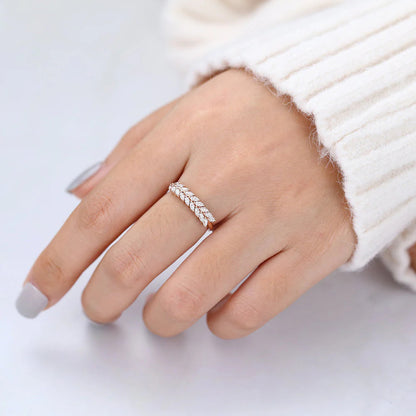 0.72 TCW Marquise Shaped Moissanite Half Eternity Wedding Band