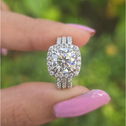 2.00 CT Cushion Cut Moissanite Bridal Ring Set Double Claw Prong Wedding Ring Set For Her Anniversary Ring
