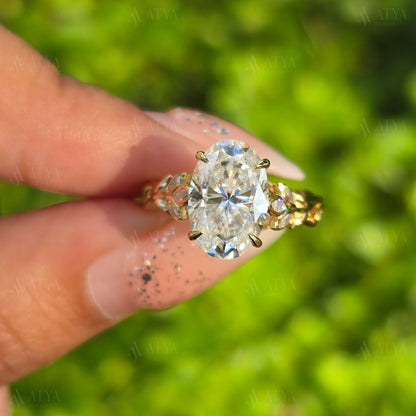 4.00 CT Oval Cut Nature Inspired Moissanite Engagement Ring Floral Bezel Set Marquise Side Diamond Ring For Her