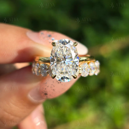 4.00 CT Oval Cut Moissanite Bridal Ring Set Oval Matching Eternity Band Wedding Ring Set Engagement Ring Set