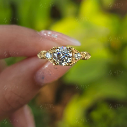 1.00 CT Brilliant Round Cut Moissanite Engagement Ring Art Deco Ring Vintage Style Ring Promise Ring