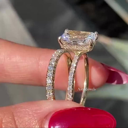 2.50 CT Radiant Cut Moissanite Bridal Wedding Ring Set