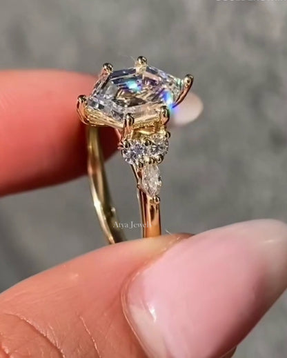 1.50 CT Hexagon Cut Moissanite Engagement Ring