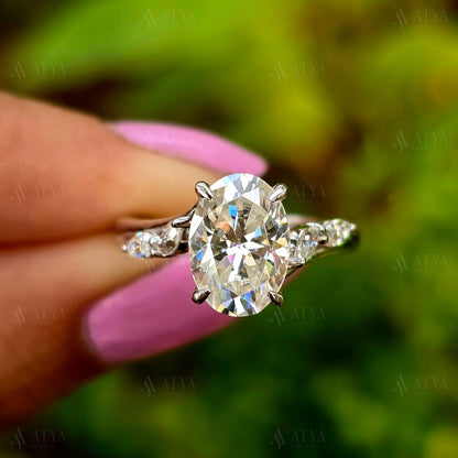 2.50 CT Unique Oval Cut Solitaire Side Marquise Moissanite Engagement Ring Gift For Her Oval Cut Wedding Ring Anniversary Ring