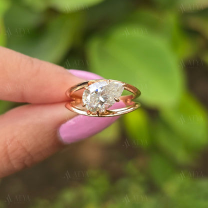 3.50 CT Split Shank Pear Cut Moissanite Engagement Ring Anniversary Ring Promise Ring Bridal Ring