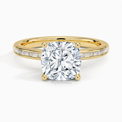 2.50 CT Cushion Cut Lab Grown Diamond Engagement Ring 14K Yellow Gold Ring