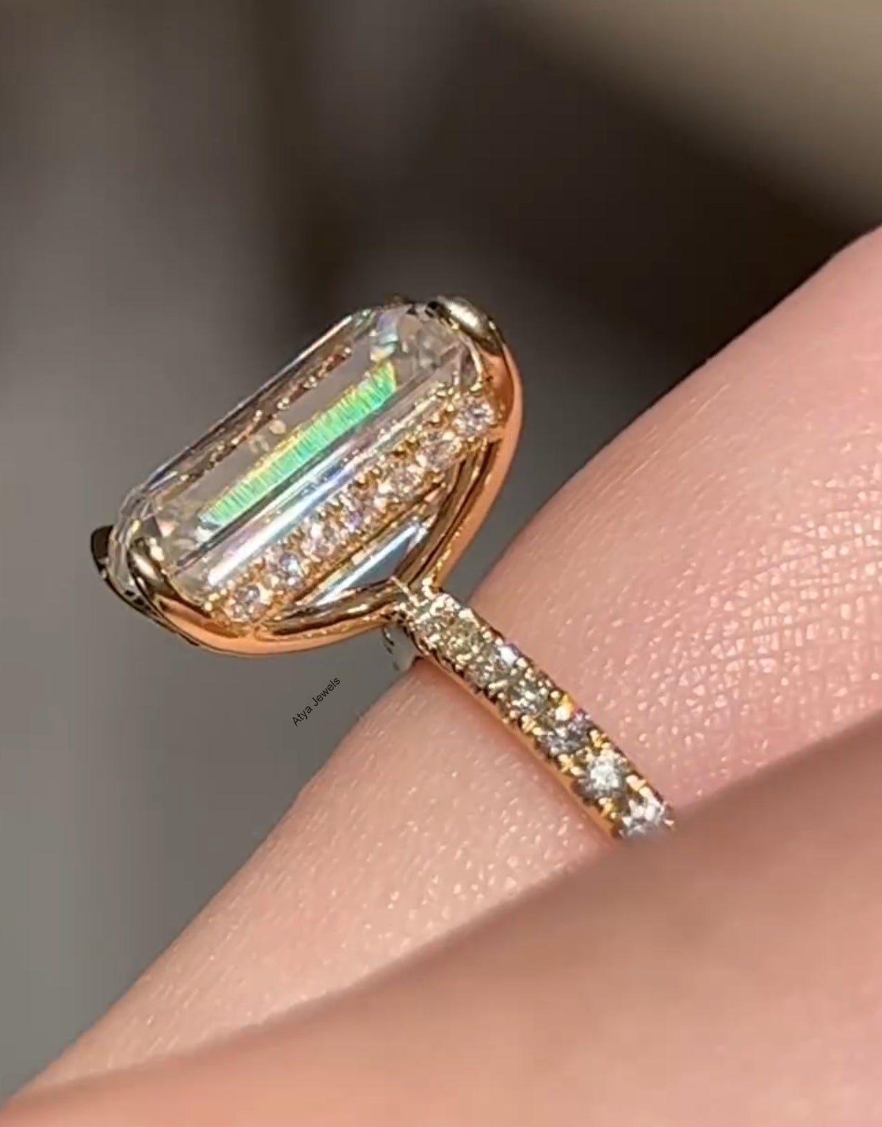 3.00CT Emerald Cut Moissanite Engagement Ring