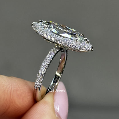 2.50 CT Marquise Cut Lab Grown Diamond Hidden Halo Engagement Ring