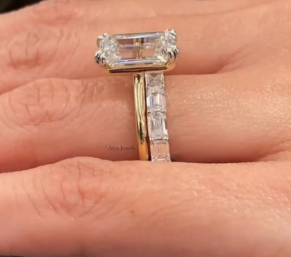 3.50 CT Emerald Cut Moissanite Bridal Wedding Ring Set