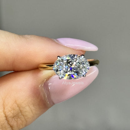 East to West 2.50 CT Oval Cut Lab Grown Diamond Hidden Halo Engagement Ring