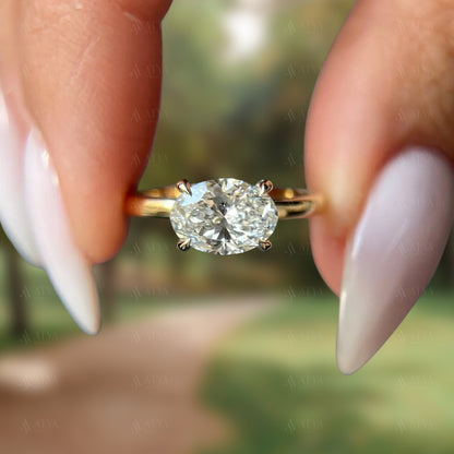Unique 2.50 CT Oval Cut East-West IGI Certified Lab Grown Diamond Solitaire Claw Prong Engagement Ring