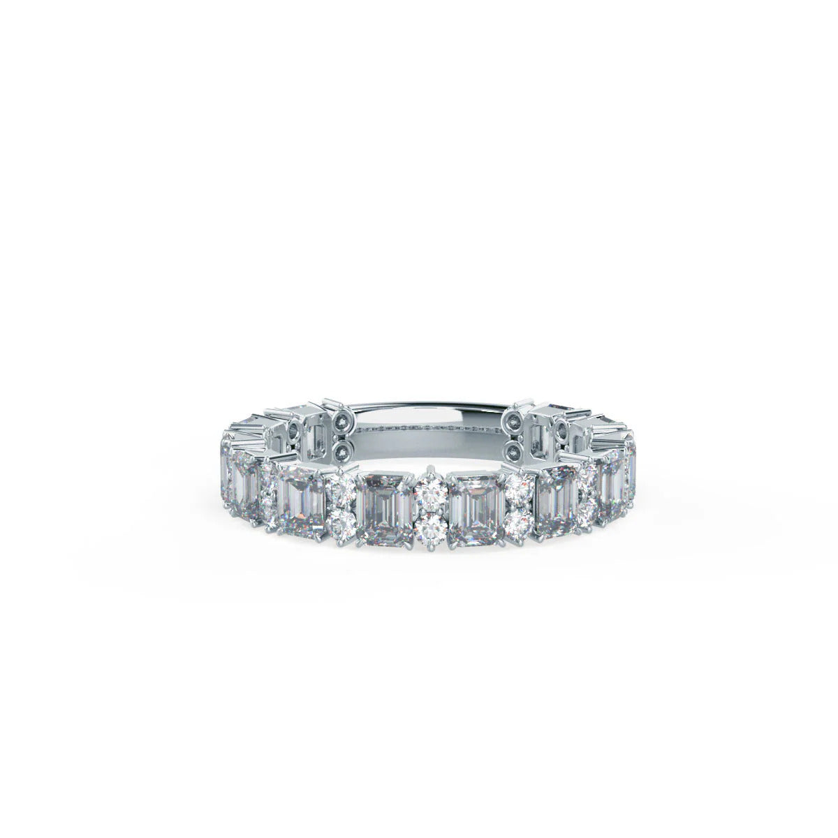 2.00 TCW EMERALD CUT & ROUND MOISSANITE ETERNITY WEDDING BAND