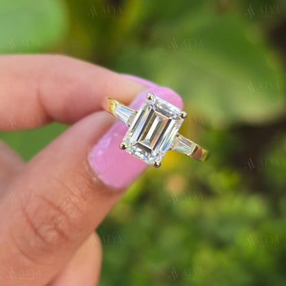 3.00 CT Emerald Cut Triology Engagement Ring Three Stone Moissanite Wedding Ring Promise Ring