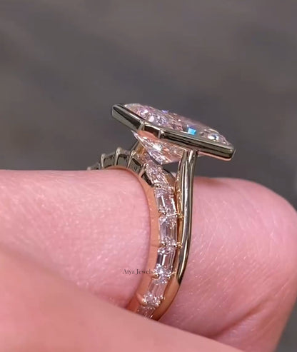 2.50 CT Radiant Cut Moissanite Bridal Wedding Ring Set