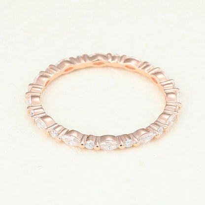 0.35 TCW Marquise & Round Shaped Moissanite Alternative Stone Wedding Band
