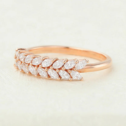0.72 TCW Marquise Shaped Moissanite Half Eternity Wedding Band