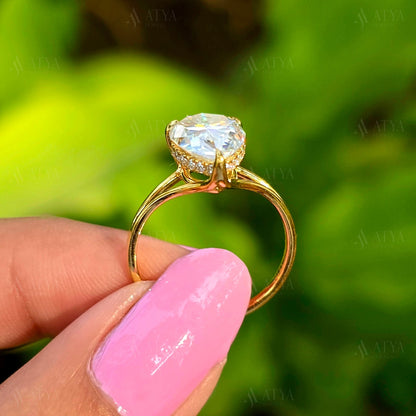 3.00 Pear Cut Split Shank Moissantie Engagement Ring Hidden Halo Anniversary Ring Gift Ring For Her