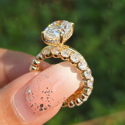 4.00 CT Oval Cut Moissanite Bridal Ring Set Oval Matching Eternity Band Wedding Ring Set Engagement Ring Set