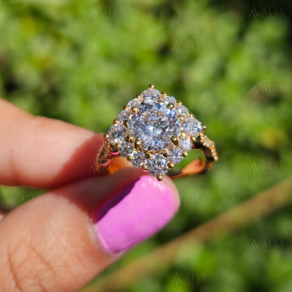 Vintage 2.00 CT Portuguese Cut Moissanite Engagement Ring Art Deco Hidden Halo Proposal Ring Anniversary Ring