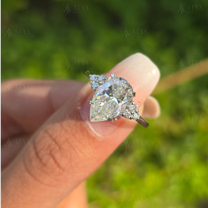 4.00 CT Pear Cut Moissanite Halo Engagement Ring Moissanite Wedding Ring for Her Anniversary Gift Moissanite Cluster Ring