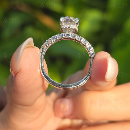 4.00 CT Oval Cut Moissanite Wedding Ring Set Unique Hidden Halo Anniversary Ring Set For Wife Bubble Half Eternity Band Promise Ring For Her