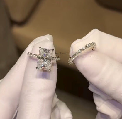 2.50 CT Radiant Cut Moissanite Bridal Wedding Ring Set