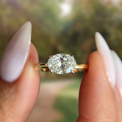 Unique 2.50 CT Oval Cut East-West IGI Certified Lab Grown Diamond Solitaire Claw Prong Engagement Ring
