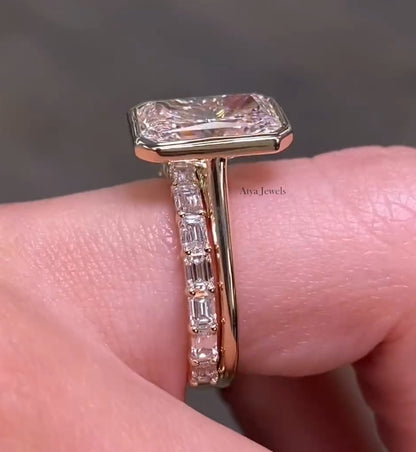 2.50 CT Radiant Cut Moissanite Bridal Wedding Ring Set