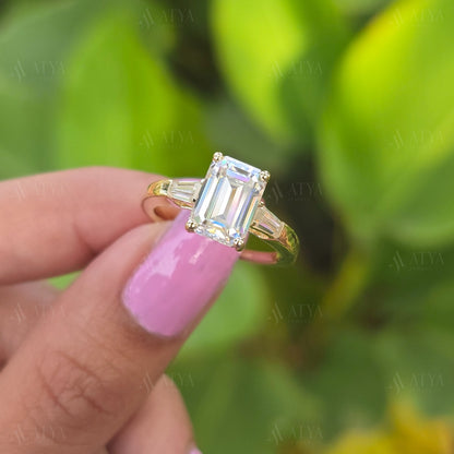 3.00 CT Emerald Cut Triology Engagement Ring Three Stone Moissanite Wedding Ring Promise Ring