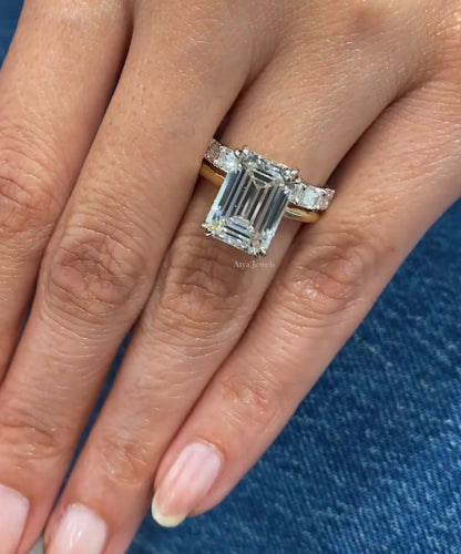 3.50 CT Emerald Cut Moissanite Bridal Wedding Ring Set