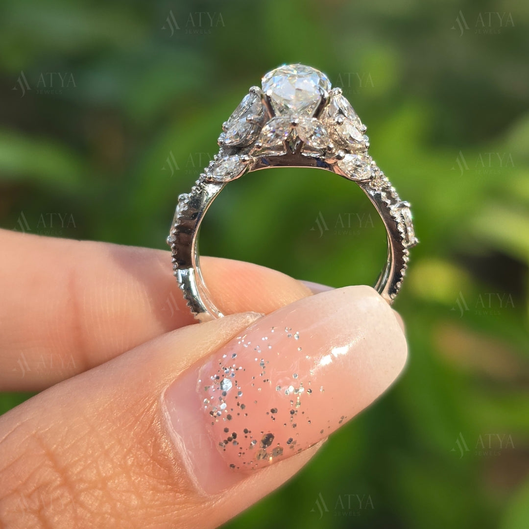 Vintage 2 CT Marquise Cut Engagement Ring Floral Marquise Moissanite Diamond Ring Wedding Gifts For Bridal Gold Diamond Ring For Women