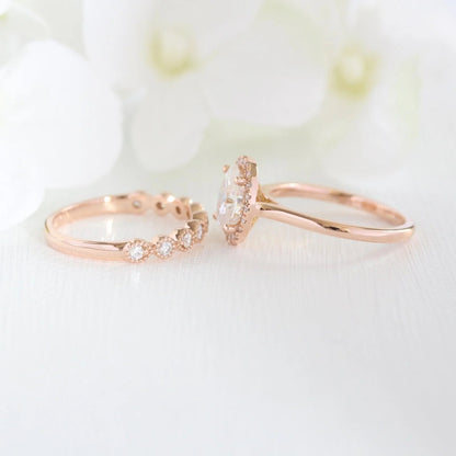 2.00 CT Vintage Cushion Cut Moissanite Halo Bridal Engagement Ring Set