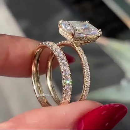 2.50 CT Radiant Cut Moissanite Bridal Wedding Ring Set