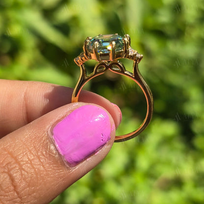 2.50 CT Blue Green Octagon Cut Moissanite Engagement Ring Cluser Moissantie Ring Promise Ring Anniversary Ring