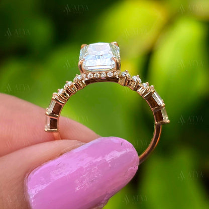 Radiant Cut Moissanite Bridal Ring Solitaire Radiant Wedding Ring Halo Engagement Ring Anniversary Gift For Women