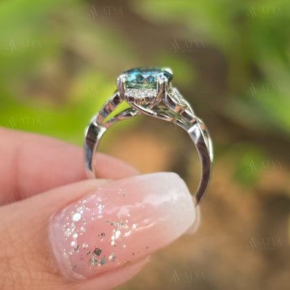 2.00 CT Portuguess Cut Cyne Blue Moissanite Diamond Engagement Ring Unique Diamond Bridal Ring For Her