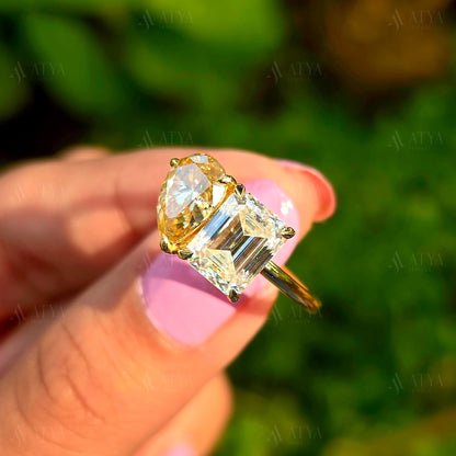 5.00 TCW Pear & Emerald Cut Toi Et Moi Moissanite Engagement Ring Toi Et Moi Promise Ring For Her