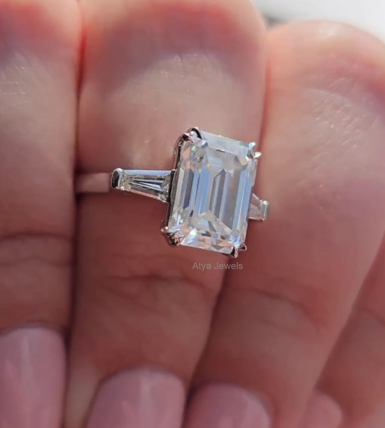 2.50 CT Emerald Cut Moissanite Engagement Ring