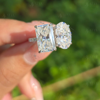 Unique Toi Et Moi Hidden Halo Oval and Radiant Cut Toi Et Moi Engagement Ring Wedding Ring Promise Ring